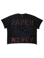 Paper Money Rags to Riches Rhinestone Cropped Tee – Schwarz