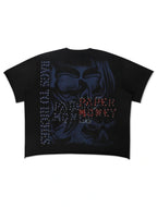 Paper Money Rags to Riches Rhinestone Cropped Tee – Schwarz