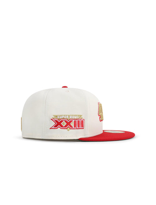 New Era 5950 San Francisco 49ers XXIII Super Bowl Patch Hat – Chrom/Rot