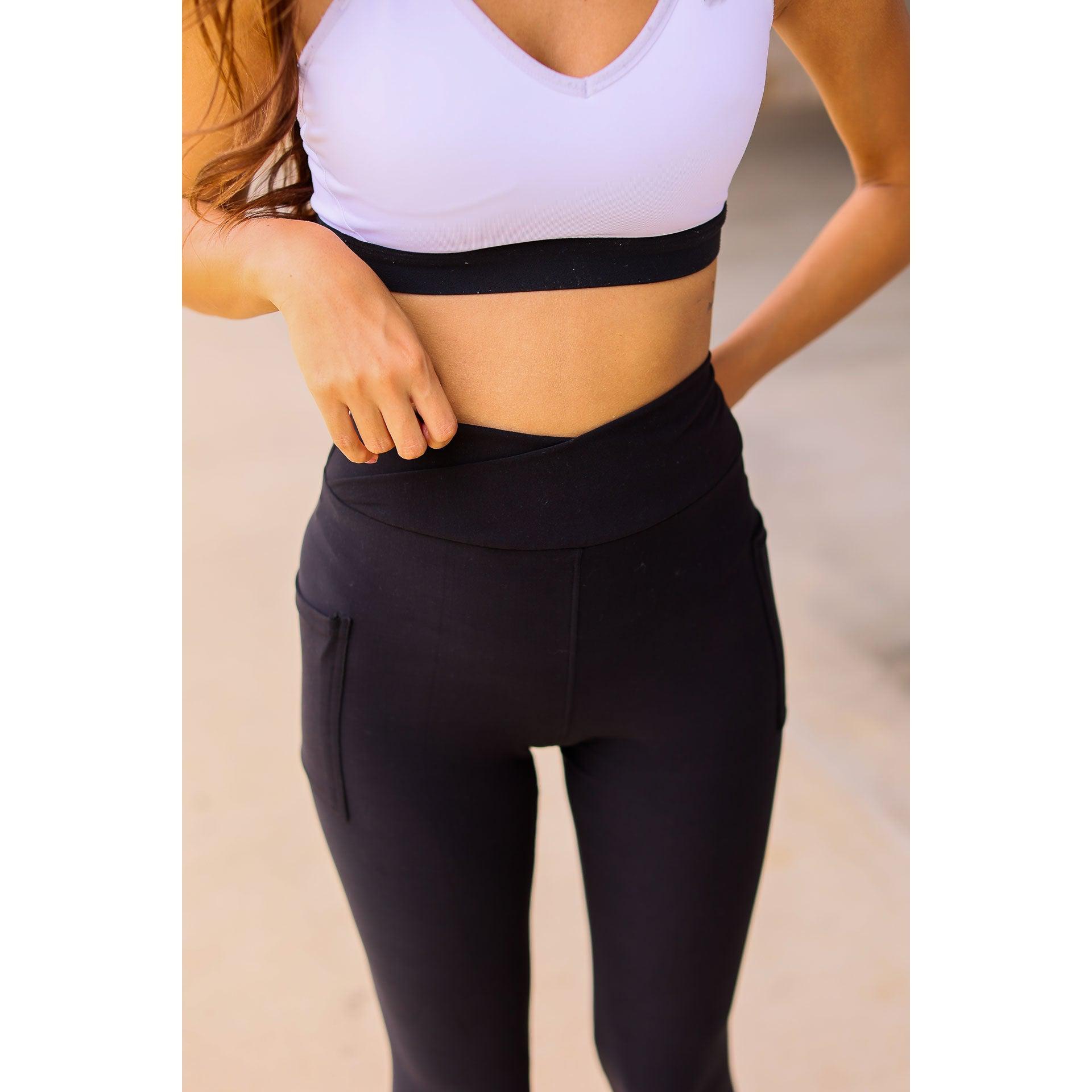 Chloe - Crossover Black Pocket 7/8-lange Leggings