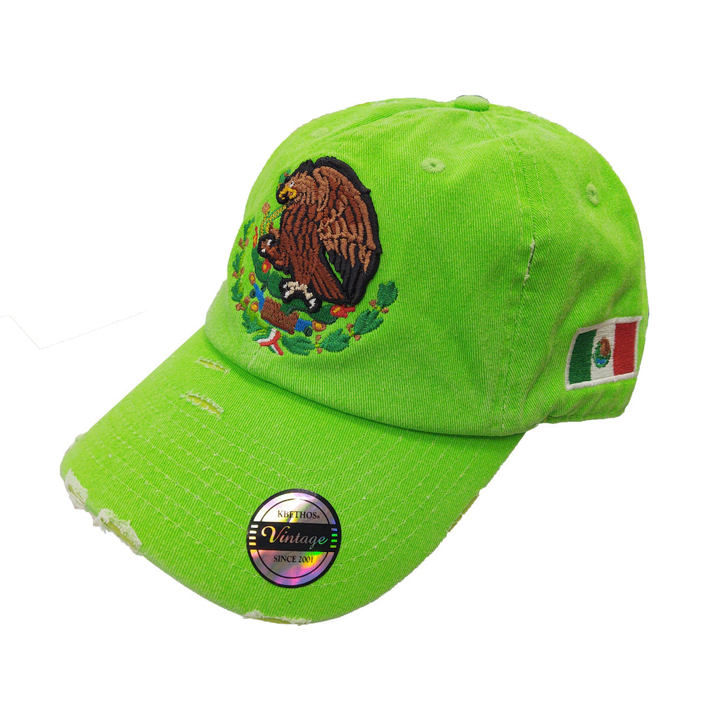 Chapeaux Vintage Mexique avec Drapeau Mexicain et Écusson Chapeau Vert Fluo