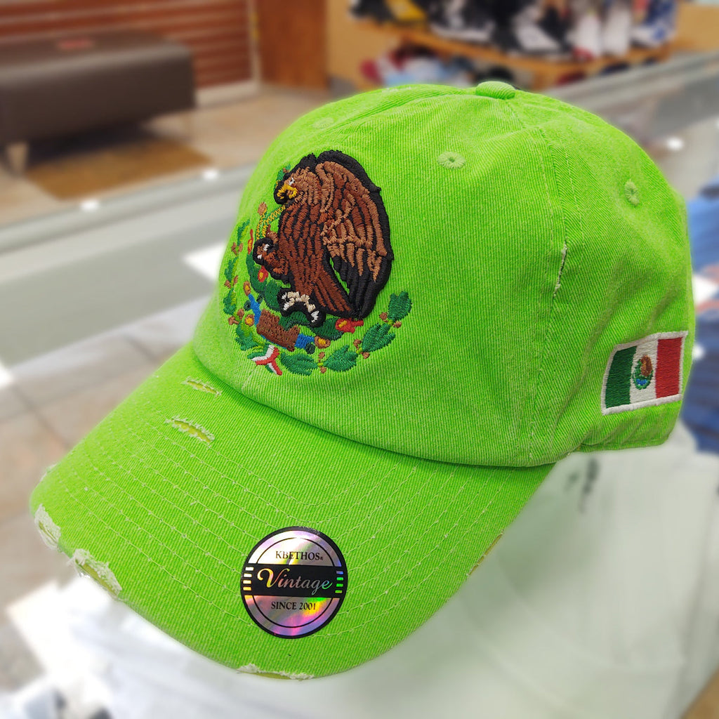 Chapeaux Vintage Mexique avec Drapeau Mexicain et Écusson Chapeau Vert Fluo
