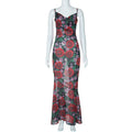 Frühlingshaftes, modisches, sexy V-Ausschnitt, elegantes, vielseitiges, schmal geschnittenes, langes bedrucktes Camisole-Kleid für Damen