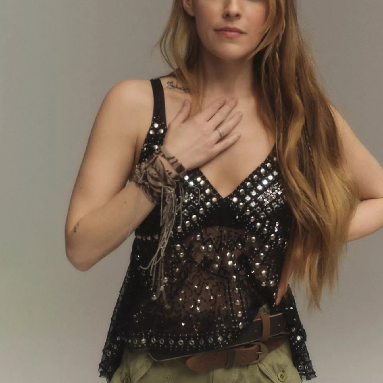 Gilet de plage décontracté dos nu transparent et séduisant, tendance et décontracté, avec strass, protection solaire.