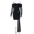 Robe Courte Sexy Épaules Dénudées Dos Nu Maille Manches Longues