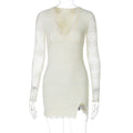 Damenbekleidung Herbst Winter Sexy Mesh-Patchwork Langarm Enges Kleid