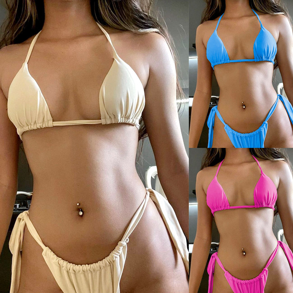 Sexy dreiteiliger Split-Bikini für Damen in Unifarbe