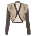 Vêtements Femme Automne Hiver, Cardigan Court Sexy Ultra Court, Couleur Contrastée, Coutures en Peluche, Petit Manteau pour Femme