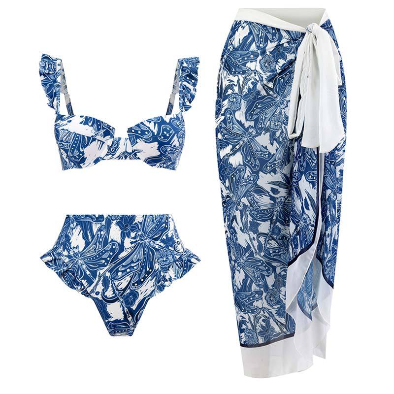 Retro Split Badeanzug Dreiteiliges Set Badeanzug Schnürung Strandrock