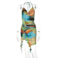 Damenbekleidung Sommer Bedrucktes Sexy Neckholder-Kleid mit Schnürung am Rücken
