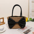 Sac en paille Mori Bow, sac portable simple tissé à la main, sac de plage de vacances au bord de la mer, sac tissé en rotin