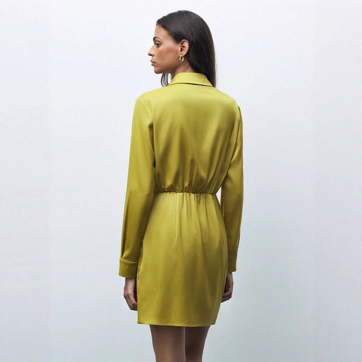 Robe plissée en satin pour femme automne, tout assorti
