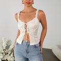 Haut court Mat, très extensible, avec coutures en dentelle, ajouré, dos nu sexy à nouer
