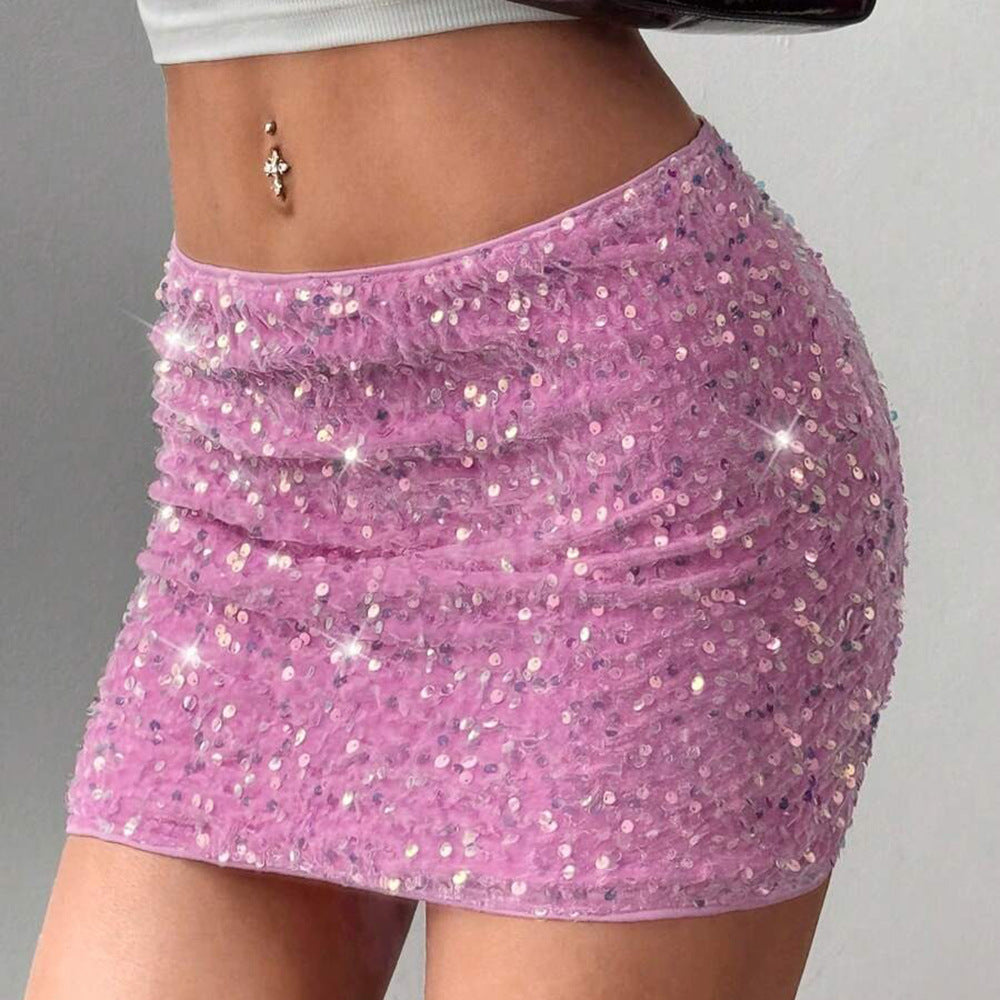 Jupe en flanelle à sequins Jupe sexy moulante pour femme