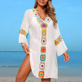 Strand-Cover-up Ankunft Mosaik Blumen Strandkleid Stoff Blumen Meerurlaub Sonnenschutz Bluse für Damen