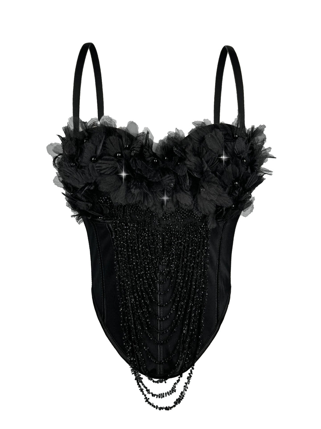 Arrivée Gilet à bretelles à pompons floraux fait main, caraco tube dos nu sexy, vêtement d'extérieur, corset baleiné, corset modelant le corps.