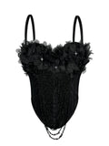 Arrivée Gilet à bretelles à pompons floraux fait main, caraco tube dos nu sexy, vêtement d'extérieur, corset baleiné, corset modelant le corps.