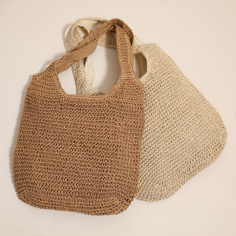 Grand sac à bandoulière en paille grande capacité, sac en paille simple, sac tissé, sac de plage de vacances, sac décontracté pour femme
