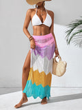 Robe de plage pour femme Vêtements pour femme Contraste de couleurs Patchwork Motif vagues Jupe sexy fendue