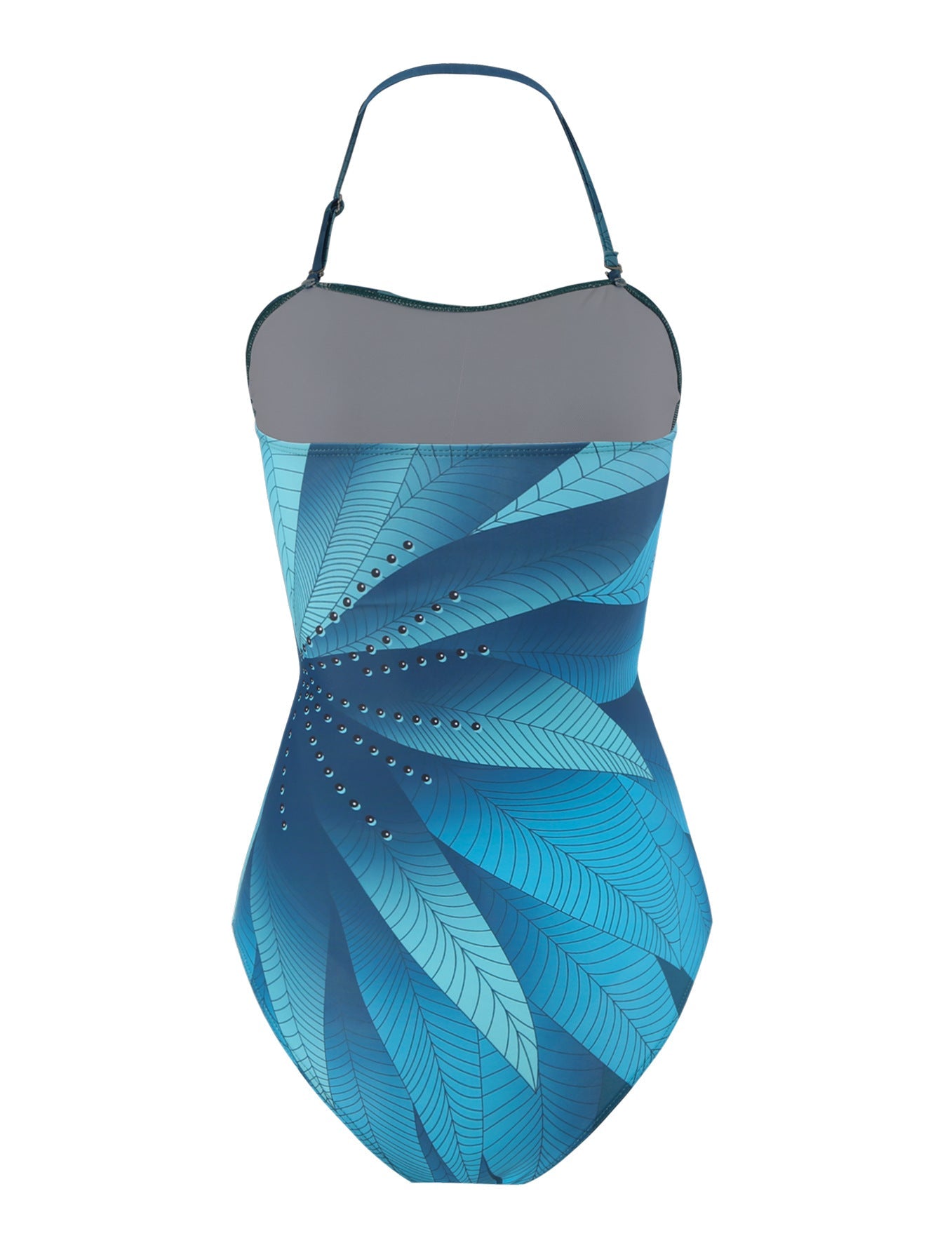 Lonkey Français Maillot de Bain Deux Pièces Imprimé Feuille Robe Droite Maillot de Bain Dos Nu Conservateur Femme