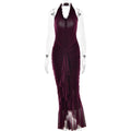 Nouvelle Robe Sexy Halter Plongée Profonde en V avec Volants et Fente Plissée pour l'Été