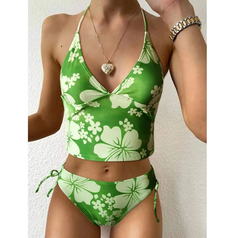 Badeanzug Damen Sexy Bedruckter High Waist Bikini Zweiteiliger Badeanzug Bikini