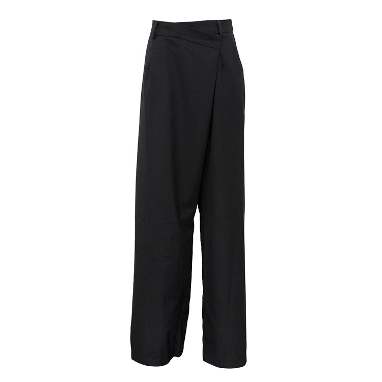Pantalon ample de bureau asymétrique rétro taille haute à jambes larges pour femmes