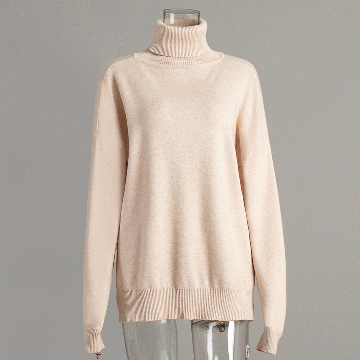 Rollkragenpullover Damen Herbst Winter Lässiger Pullover Schlitz Locker Einfarbig Strickpullover