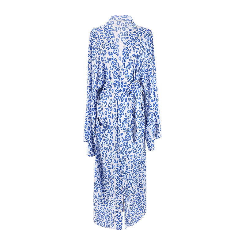 Leoparden-Cardigan Lang Lockerer Strand-Sonnenschutz-Mantel Strand-Vertuschung Badeanzug Überwurf Damen