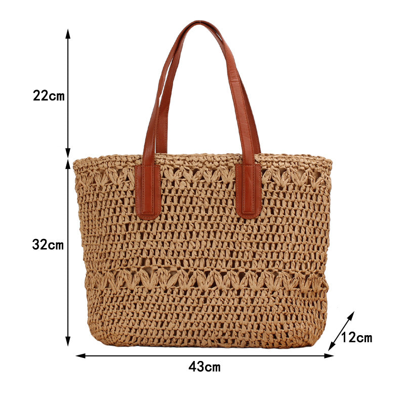 Sac de plage découpé en paille tissée pour femme, sac à bandoulière décontracté d'été, creux