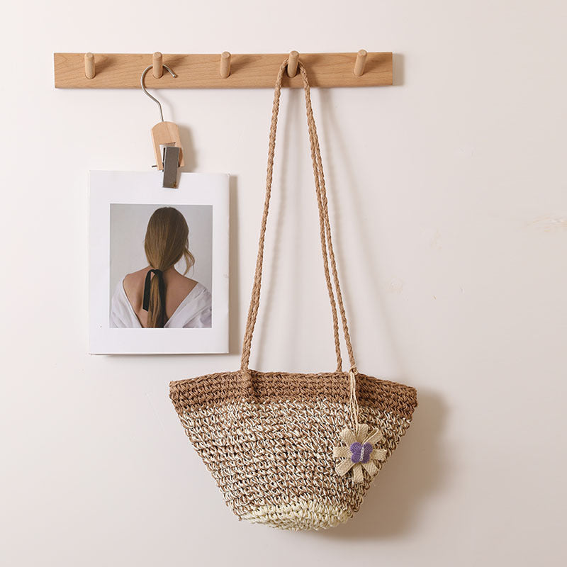 Frische Blumentasche aus Stroh Nischen-Strohtasche mit Farbverlauf Gewebte Tasche Urlaub Strandtasche Umhängetasche