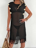 Robe de plage, Vacances, Paréo de plage, Vêtements pour femmes, Découpes sexy, Transparente, Robe à pampilles et coutures
