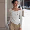 Vêtements Femme Printemps Automne Élégant Gracieux Épaules Dénudées Manches Longues Couleur Unie