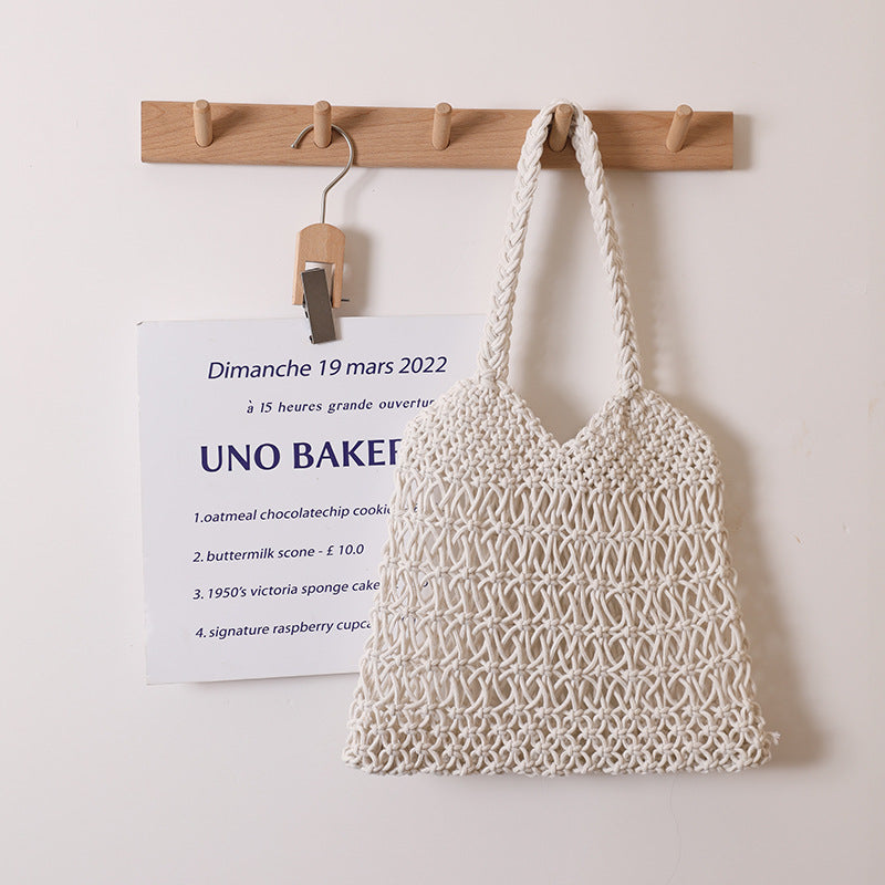 Sac à bandoulière évidé en fil de coton tissé, sac de paille floral, sac de plage de vacances, sac pour femme