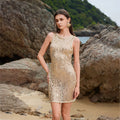 Einfarbig Sexy Pailletten Hohle Ausgeschnittene Strand-Cover-Up Bikini Bademode Strandkleid Damen