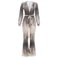Sexy Jumpsuit mit tiefem V-Ausschnitt, Carmen-Oberteil und Bootcut-Hose mit hoher Taille