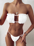 Mehrfarbiger, plissierter, bauchfreier Bikini-Badeanzug