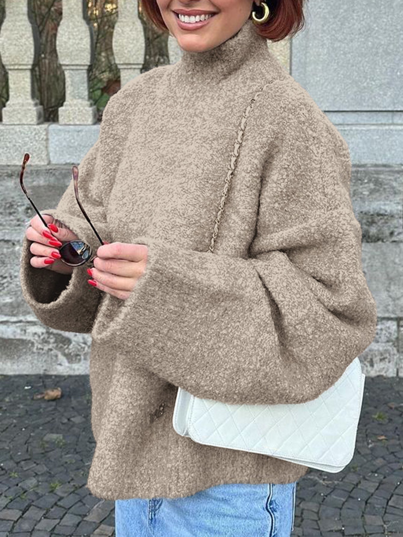 Lässiger Woll-Langarm-Mantel-Pullover Damenkleidung Herbst Winter