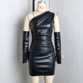 Kunstleder Kleid Street Hipster Damen Kleidung Diagonaler Kragen Ärmellos Oversleeve Tailliertes Etuikleid
