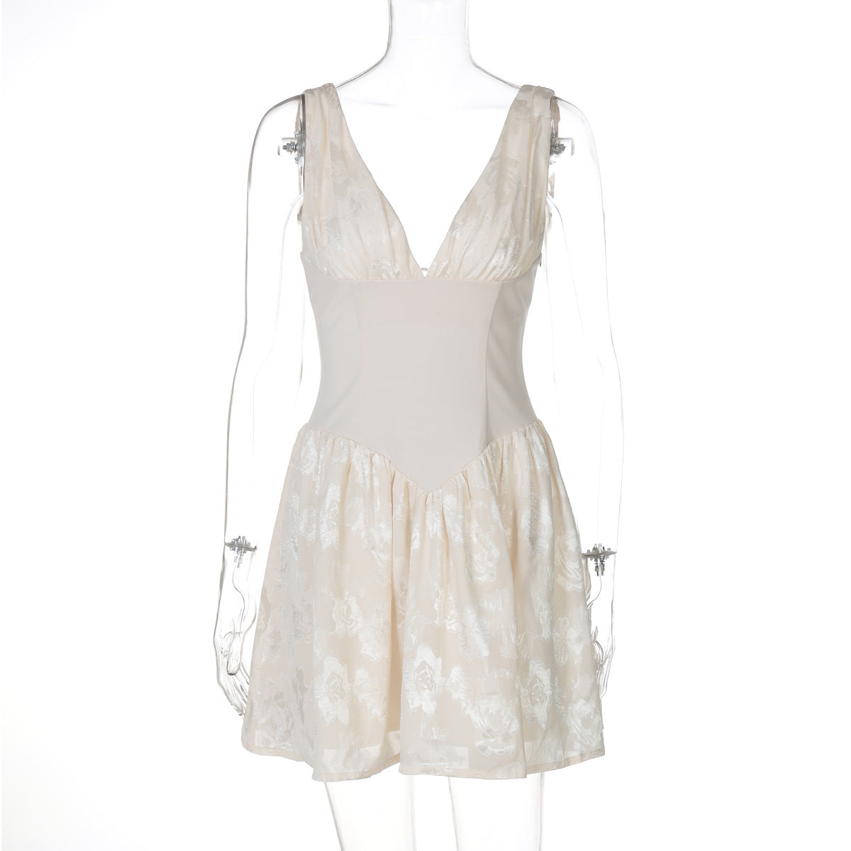 Robe d'été femme de couleur unie, col en V profond, dos noué, coupe ajustée, avec bretelles à la taille