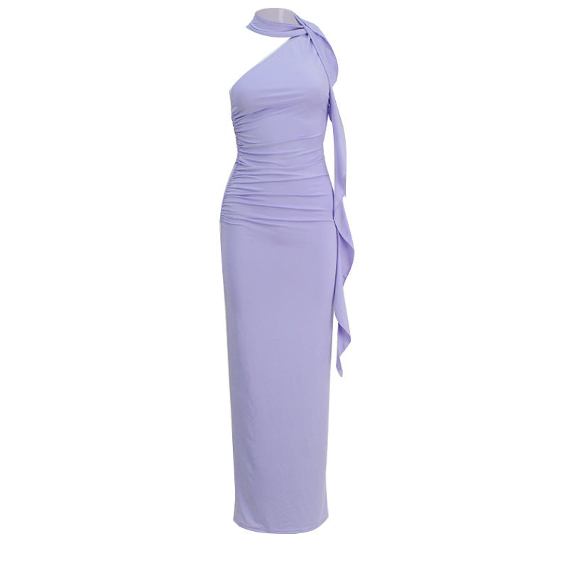 Vêtements élégants pour femmes Robe sexy moulante à une épaule, dos nu et taille haute avec bretelles pour femmes