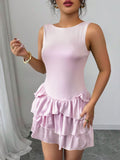 Robe d'été sans manches col rond sexy à lacets ajustée amincissante robe de soirée élégante