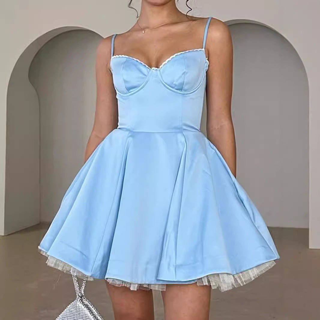 Robe sexy pour femmes à bretelles - Robe de princesse sexy moulante sans dos à motif floral pour l'été - Haute qualité