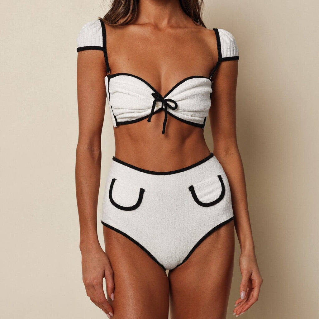 Einfarbiger High Waist Bikini Simple Split Badeanzug Damen Sexy Bikini