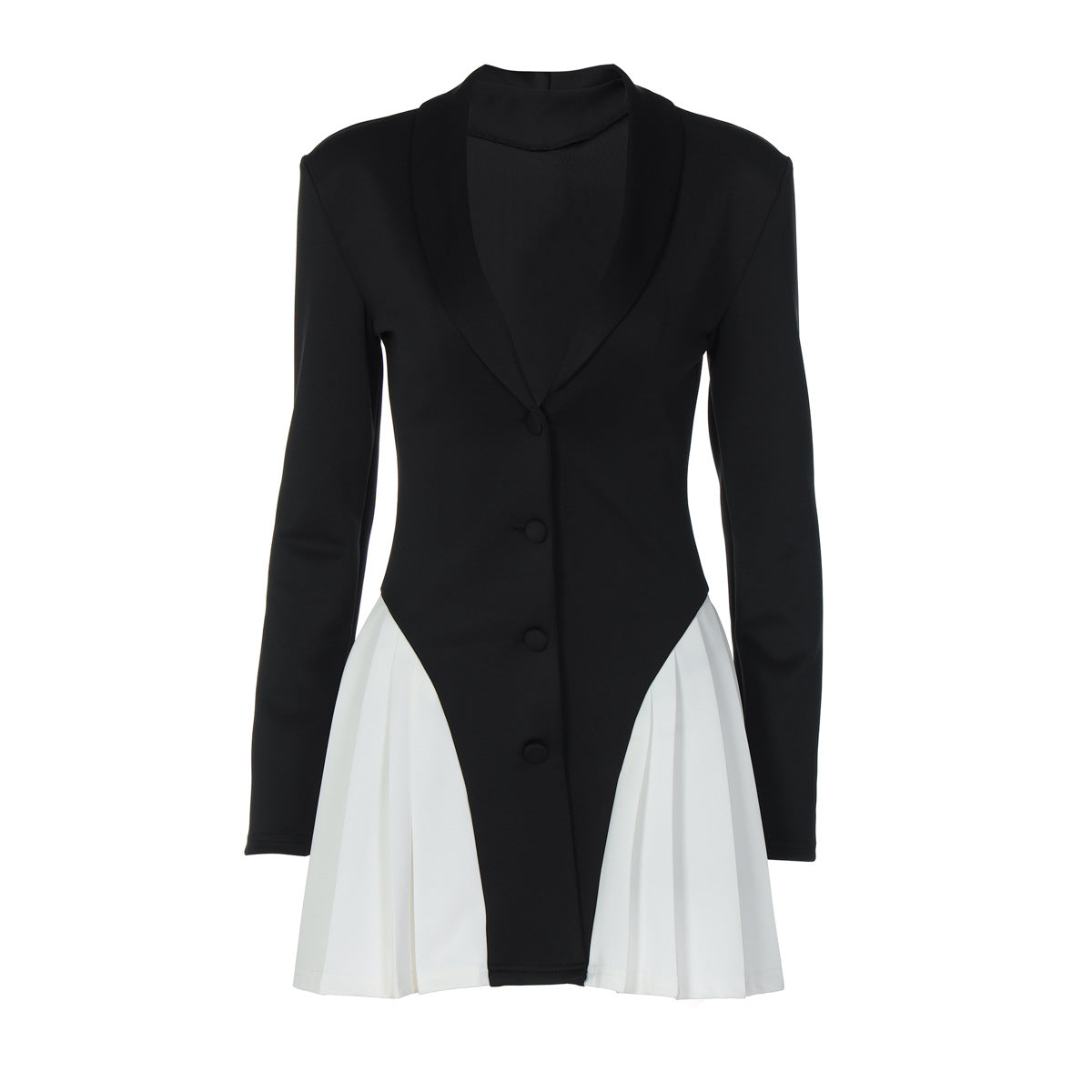 Robe courte ajustée à manches longues pour femme, col en V, boutonnée, couleur contrastante, automne