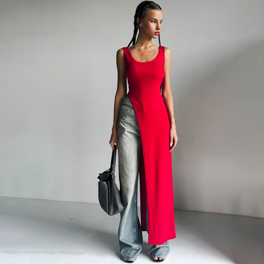 Vêtements Féminins Robe Été Street Shooting Personnalité Coupe Cintrée Bretelles Fendues