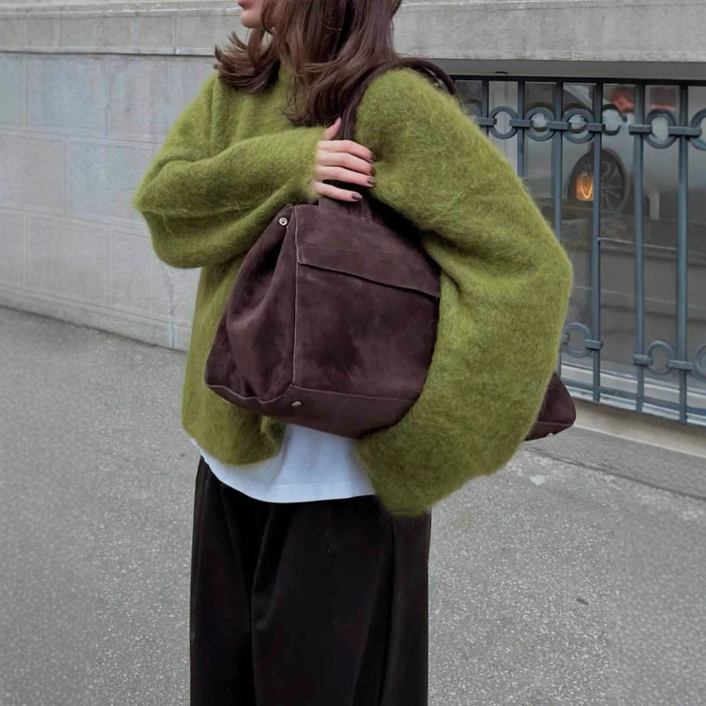Pull en laine et alpaga long et ample à col rond pour femme, collection automne-hiver