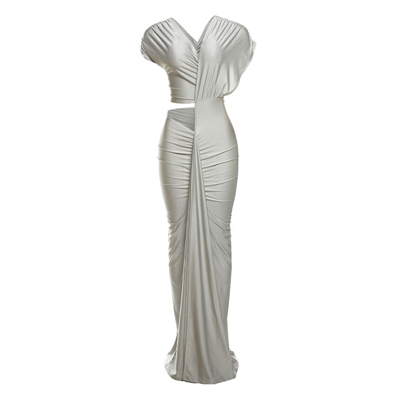 Robe courte sexy moulante fendue d'hiver de couleur unie, robe fourreau skinny