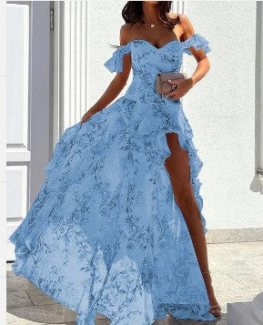 Sommer Sexy schulterfreies, ärmelloses Kleid mit Taillenkontrolle und Schlitz