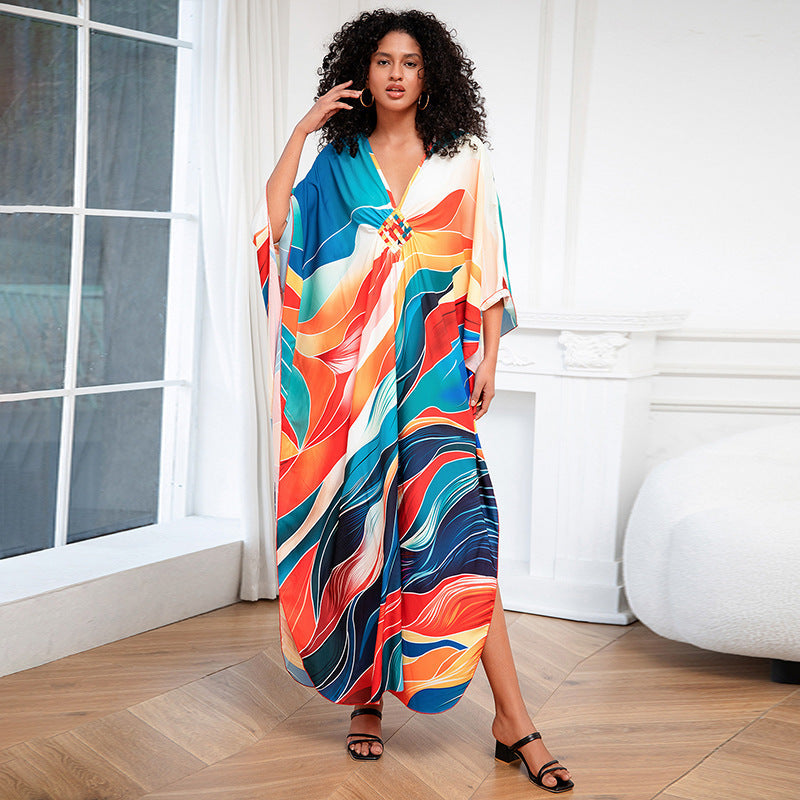 Robe de plage ample grande taille imprimée, cache-maillot de bain, vêtements pour femmes